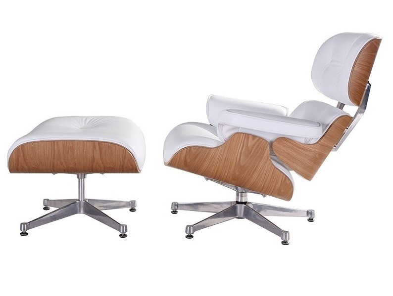 Chrome Base Ashwood Lounge Chair, White Leather Eames Chair