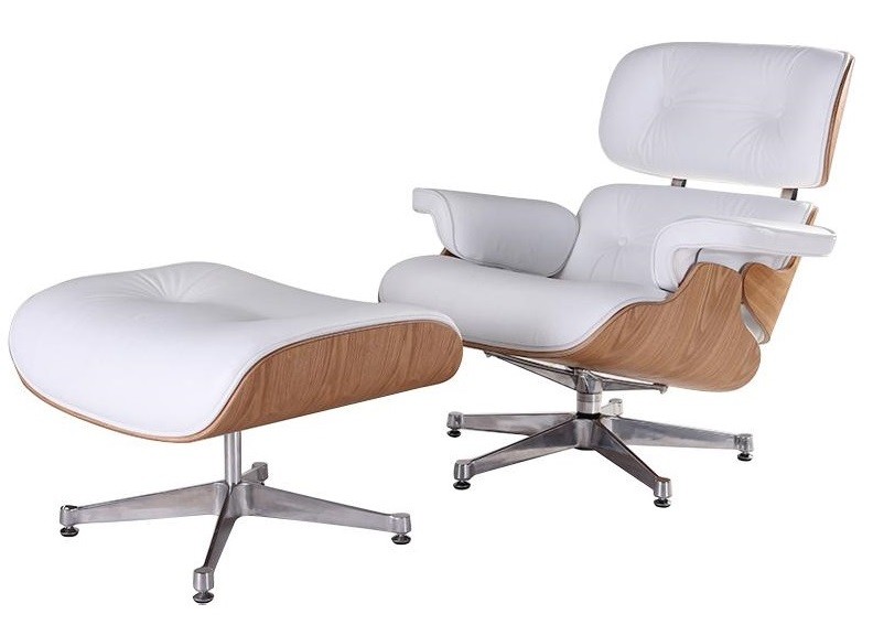 White Leather Ashwood Lounge Chair, White Leather Eames Chair