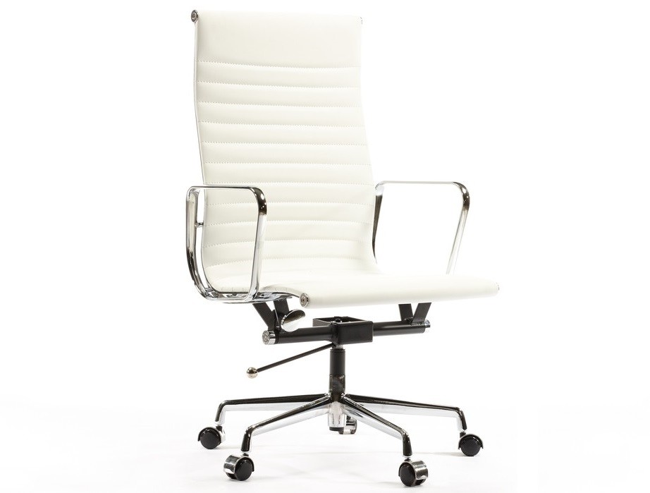 Thin Pad White Leather Office Chair, White Leather Reception Chairs